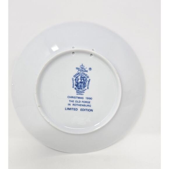 1990 BAREUTHER Christmas Plate The Old Forge In Rothenberg Vintage German Decor - Picture 2 of 9